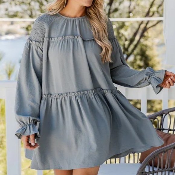 Pink Lily Dresses & Skirts - Grey Smocked Dress